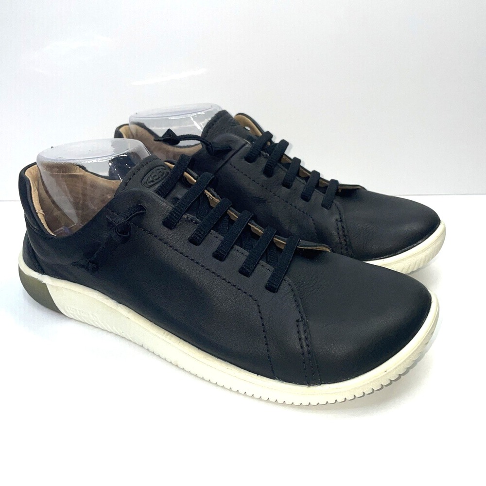 KEEN Women's KNX Lightweight Flexible Leather Sneakers Black/Star White 9.5‎